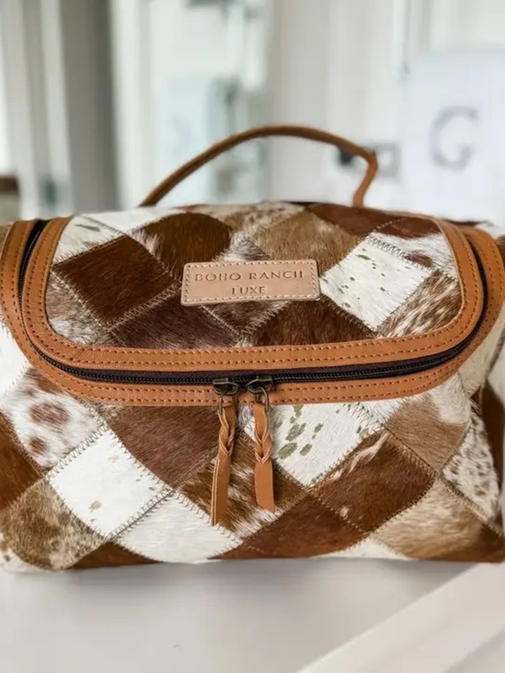 Brown & White Cowhide Travel Bag - Picture 1 of 4